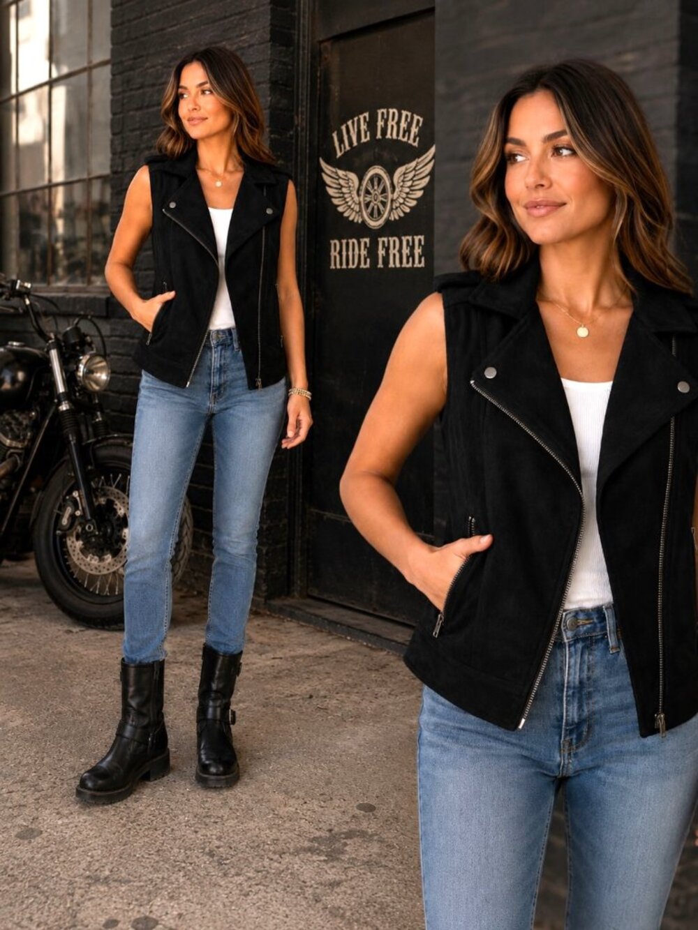 Philosophy Black Faux Suede Moto Vest Asymmetric Zip Biker Womens Small NWT